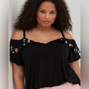 Cold shoulder embroidered top